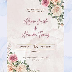 Printable Wildflower Wedding Invitation Template, Customizable Floral Invitation Template, Instant Download Wedding Invitation Suite