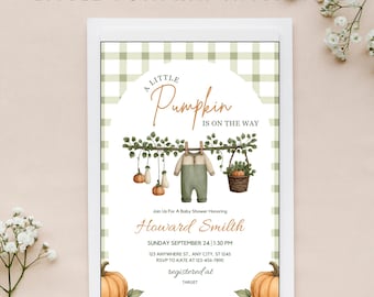Floral Pumpkin Baby Shower Invitation: Coquette Bow Design (Canva Editable Digital)