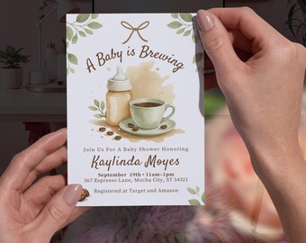 Coffee Theme Baby Shower Invitation: Neutral Decor (Digital Download)