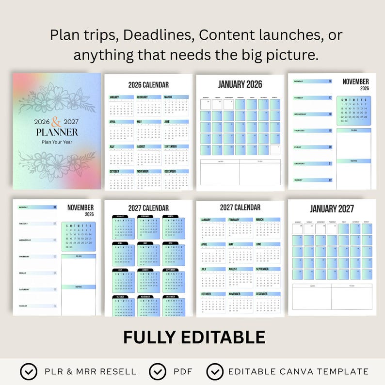 Planning 2026 Mensuel | Agenda Quotidien | Agenda Hebdomadaire Organiseur Pour École Travail Maison Entreprise
