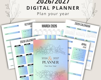 2026 Digital Planner PDF | Weekly, Monthly Calendar | Notes & To-Do | Minimal Printable