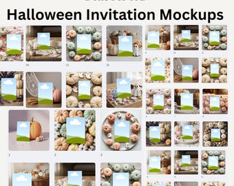 Fall 5x7 Card Mockups: Halloween, Wedding, Baby Shower (PNG)