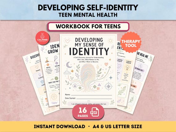 Self Identity Workbook Self-Discovery Journal Teens Mental Health and Self Esteem Worksheet for Teens Digital Download