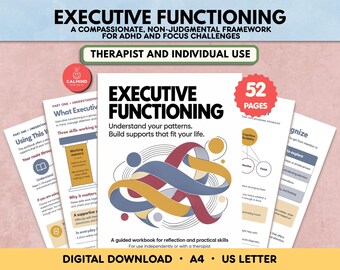 Arbeitsbuch für exekutive Funktionen, druckbare ADHS-Planer-Arbeitsblätter für Erwachsene, neurodiverses Tagebuch zur psychischen Gesundheit, Therapieinstrument