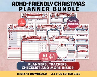 ADHD Christmas Planner Bundle Printable Holidays Trackers and Organizers Busy Adults Digital Download