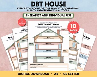 DBT House Worksheets Mental Health Therapy Resource Printable DBT Skills Mindfulness Coping Skills for Anxiety Relief Therapist Session Tool
