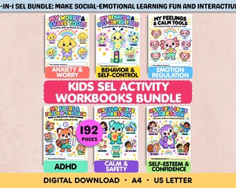 Kids SEL Activity Workbooks Bundle (6-in-1 Set) Preschool Social Emotional Learning Printables Anxiety, Emotional Regulation & ADHD Tools