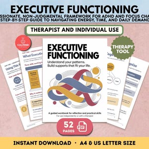 Arbeitsbuch für exekutive Funktionen, druckbare ADHS-Planer-Arbeitsblätter für Erwachsene, neurodiverses Tagebuch zur psychischen Gesundheit, Therapieinstrument