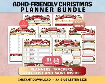 ADHD Christmas Planner Bundle Printable Holidays Trackers and Organizers Busy Adults Digital Download