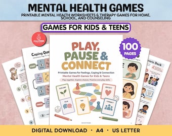 100 Pages Mental Health Game Bundles for Teens and Kids Printable Therapy Activities SEL Group Therapy Games Coping Skills