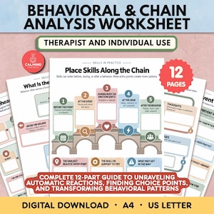 DBT Skills Behavioral Chain Analysis Worksheets Adults Dialectical Behavior Therapy Workbook Mental Health Counseling Resource Therapist Use