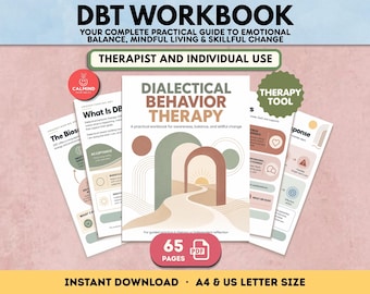 May include: A Dialectical Behavior Therapy workbook featuring a cover with an archway illustration and the text 'Dialectical Behavior Therapy: A practical workbook for awareness, balance, and skillful change'. Includes 65 pages in A4 and US letter size.