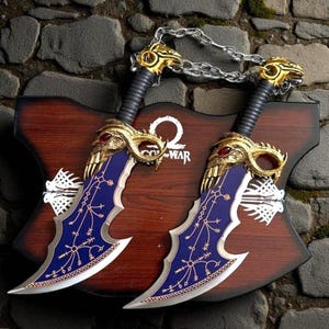 Handmade Metal Blades of Chaos, Kratos Twin Blades from God of War, Cosplay Swords with Wall Plaque, Gamer Gift | God of War, Christmas Gift