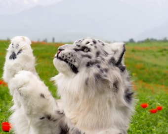 TO ORDER Realistic Snow Leopard Plush Toy Kylos – Collectible Wild Cat, Realistic Stuffed Animal, Handcrafted, Perfect Gift for Collectors