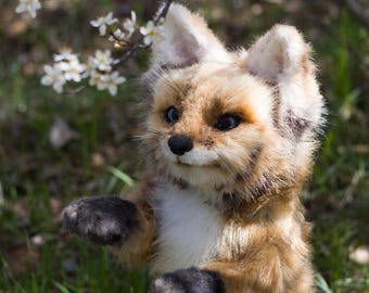 Realistic Fox Plush 35cm Poseable Red Fox Cub OOAK Handmade Lifelike Stuffed Animal Wildlife Art Doll Collectible Little Fox Cub