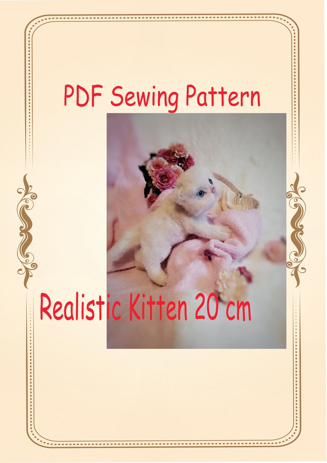 Kitty Pattern Worksheet Realistic Kitten Sewing Pattern PDF – Plush Cat Pattern 20 Cm – DIY ...