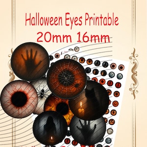 Utskrivbara Halloweenögon – 40 par kusliga irisar – 20 mm 16 mm – Dockögon, Cabochon, Smyckespyssel – Digital nedladdning 2JPG 1PDF