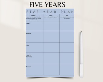 Plantilla de plan minimalista de 5 años (PDF imprimible) - Hoja de trabajo para planificar tu vida y objetivos