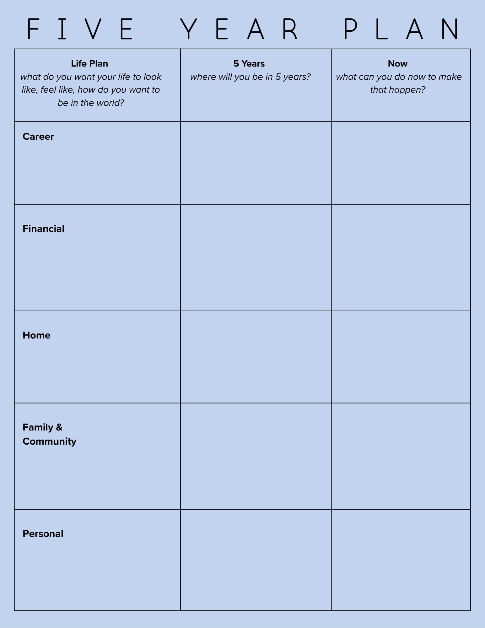 Minimalist 5 Year Plan Template (printable PDF) - Life & Goal Planning ...