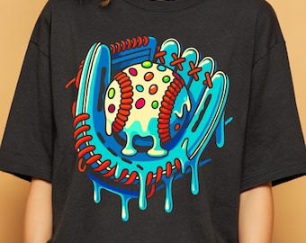 Camiseta con guante de béisbol de helado derretido: Diseño deportivo de verano