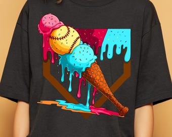 Camiseta de béisbol con helado: divertida camiseta deportiva de verano