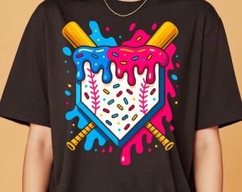 Camiseta de béisbol con diseño de home plate: helado goteando, regalo de sóftbol de verano