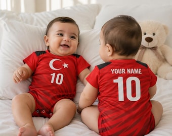 Türkei Fußball Baby Anzug, Custom 2026 Fan Version, personalisierte Name Nummer, Familie Sport Bekleidung, Geschenk für Fußball-Fan