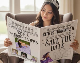 Quinceañera Save the Date Newspaper, Mis Quince Años | Editable Newspaper Save the Date | Quinceañera Invitation Template