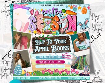 April Booking Flyer, Easter Booking Theme Flyer, Hop To My Books, Spring Nails Hair Lashes Appointment Book Now Flyer