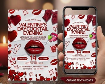 Valentine's Day Party Invitation, Editable Valentines day Invitation, 2026 Valentines Dinner Invitation, Galantines Day Party Invitation