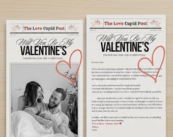 Valentines Cupid Post Newspaper Template, Will You Be My Valentines, Editable Canva Template, Valentine Flower Wrap Insert, Couple Valentine