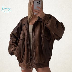 Premium Women’s Vintage Bomber Jacket – Handmade Lambskin Brown Leather Oversized Coat
