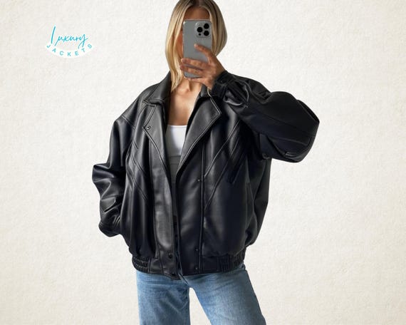 Ultimate 90's Women's Vintage Bomber Jacket – Black Handmade Real