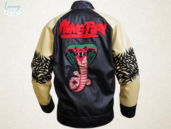 Limited Edition Kung Fury Cobra Leather Jacket – Jasperz Retro Bomber Style David Hasselhoff Jacket