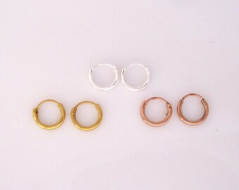 A pair of tiny 8mm yellow gold, rose gold plated sterling silver or sterling silver hoops sleeper earrings