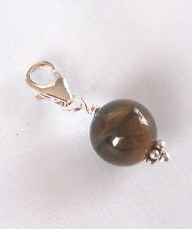 Sabo compatible Natural Blue TIGER EYE bead 925 Sterling silver clip on charm healing gemstone clip on charm