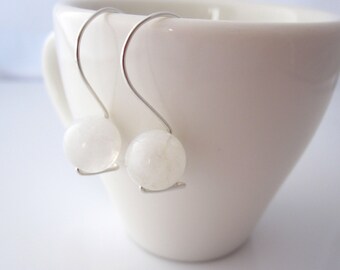 Natural MOONSTONE gemstone euroball kidney sterling silver or gold earrings, various gemstone everyday earrings