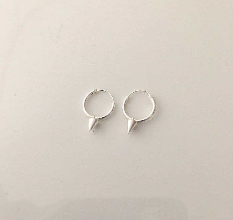 10mm or 12mm Pair of spike cone charms sterling silver hoop earrings