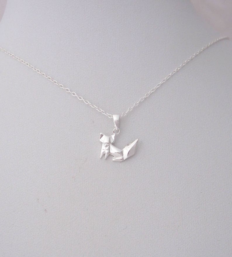 Small ORIGAMI FOX sterling silver charm delicate necklace minimalistic charm jewelry