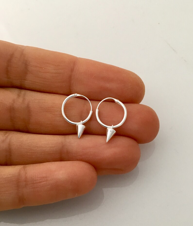 10mm or 12mm Pair of spike cone charms sterling silver hoop earrings