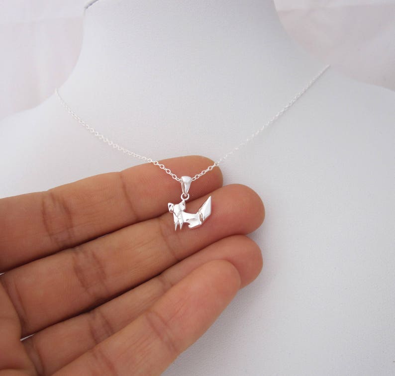 Small ORIGAMI FOX sterling silver charm delicate necklace minimalistic charm jewelry