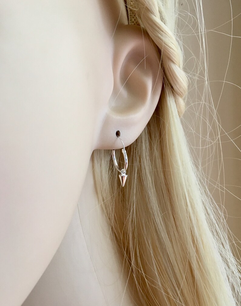 10mm or 12mm Pair of spike cone charms sterling silver hoop earrings