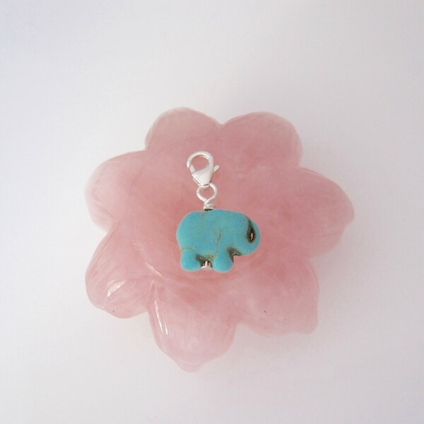 925 Sterling silver Blue Turquoise ELEPHANT bead clip on charm pendant, fits link charm bracelet