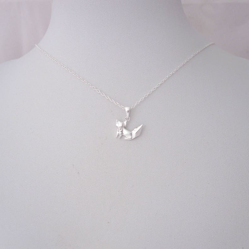 Small ORIGAMI FOX sterling silver charm delicate necklace minimalistic charm jewelry