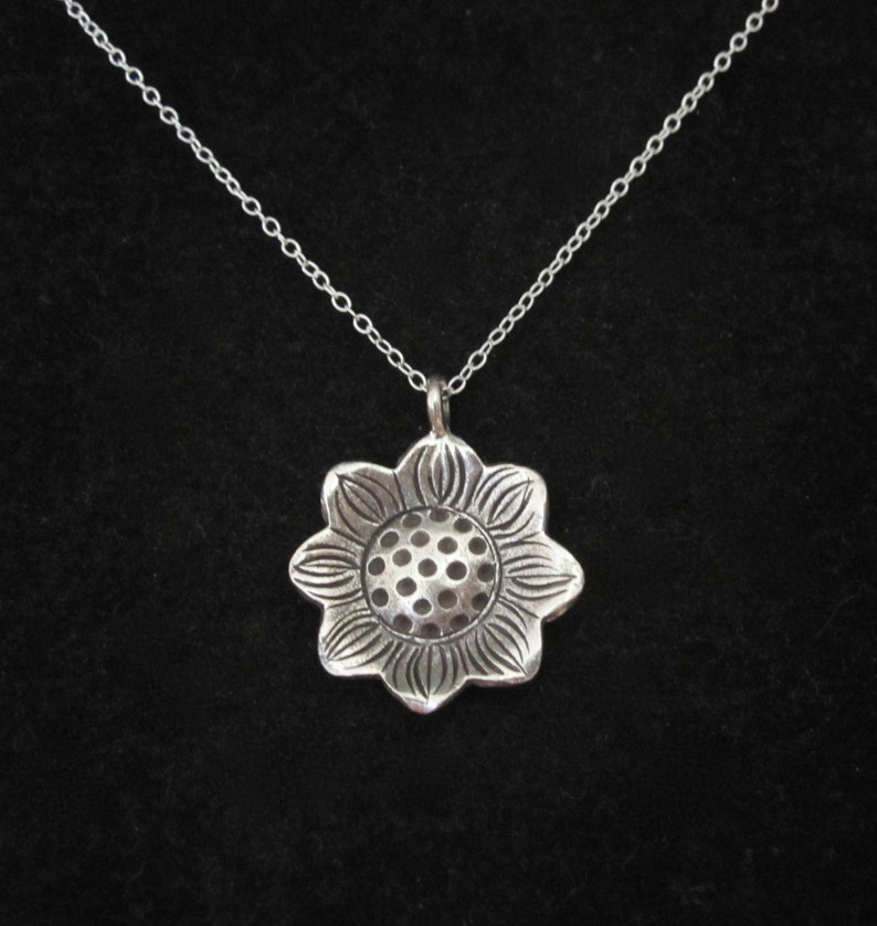 SUNFLOWER sterling silver pendant with necklace nature Etsy
