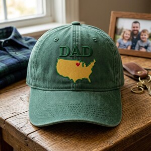 Custom Dad USA Map Hat, Personalized Embroidery Cap, Father Keepsake, State Pride Design, Papa Grandpa Present, Dad Gift Idea