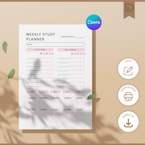 Weekly Study Planner, Minimalist Academic Assignment Tracker (Digital Download)