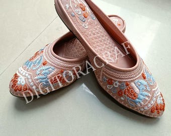 Embroidered Elephant Flats, Indian Juttis, Festive Party Footwear, Handmade Ethnic Shoes