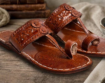 Handgefertigte Braun Leder Kolhapuri Chappal | Indische ethnische Herren Sandalen, Festival Hochzeit Schuhe