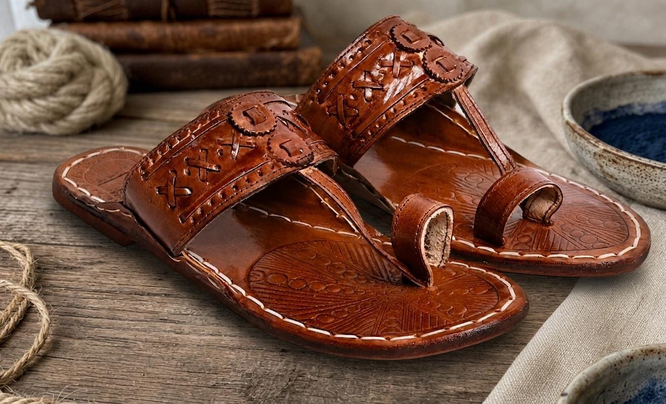 Handcrafted Brown Leather Kolhapuri Chappal | Indian Ethnic Men's